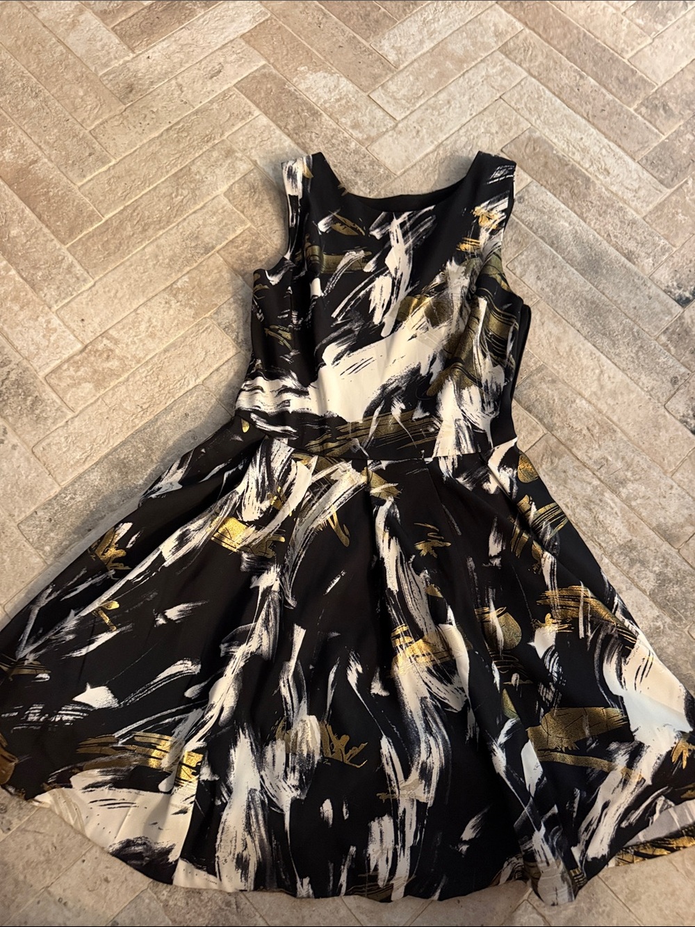 Bloomingdale's Black Abstract Brushstroke Fit & Flare Mini Dress